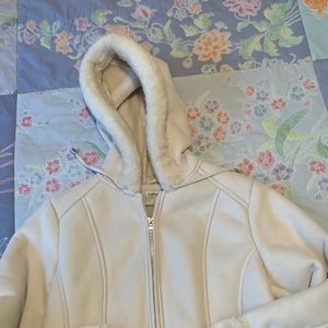 COPY - Women’s Coldwater Creek Faux Suede Faux Fur Short Coat with hood Sz Peti…